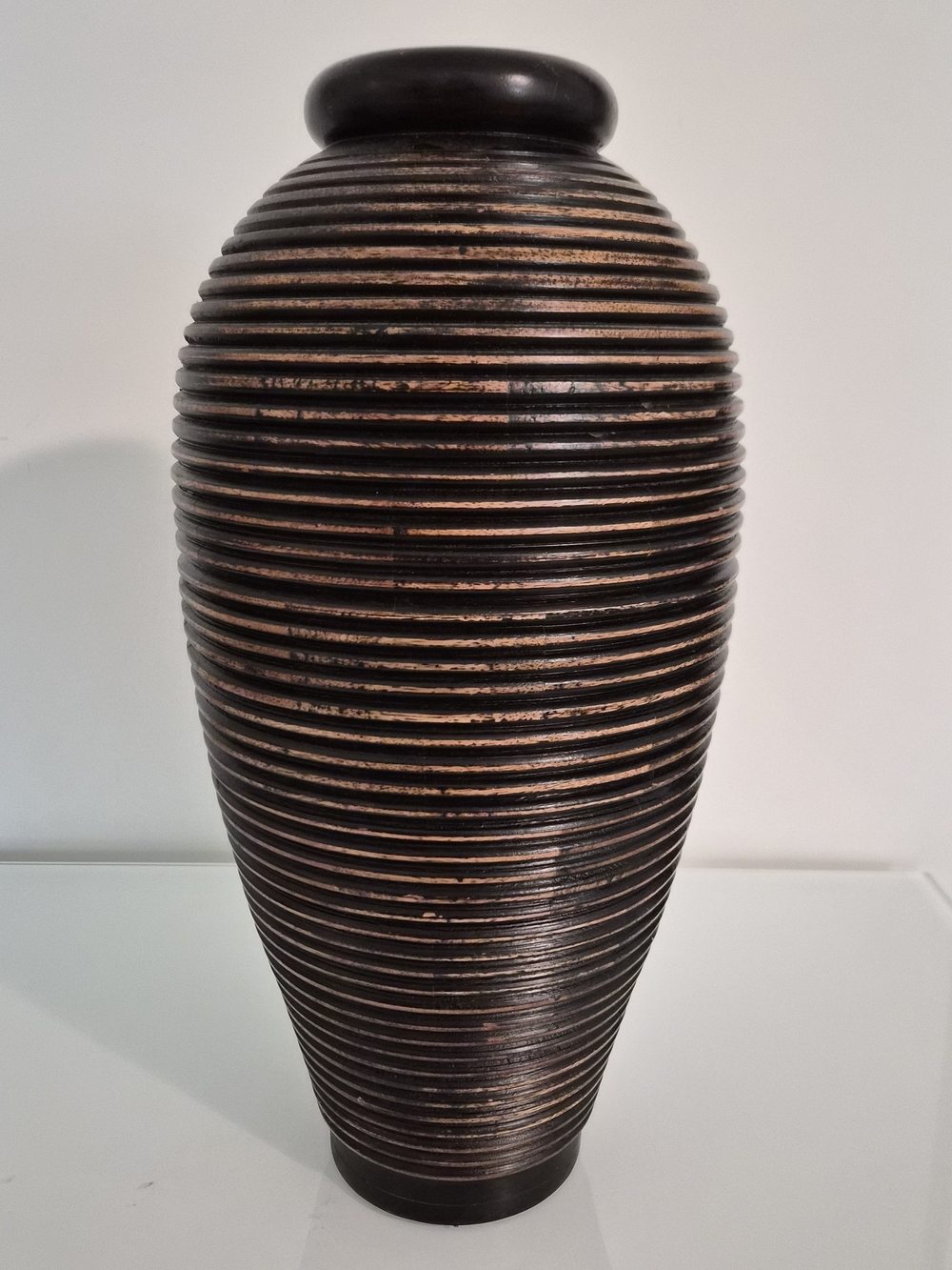 Large 18" Ribbed Black & Bronze Decorative Vase – Modern Home Décor - Picture 9 of 12